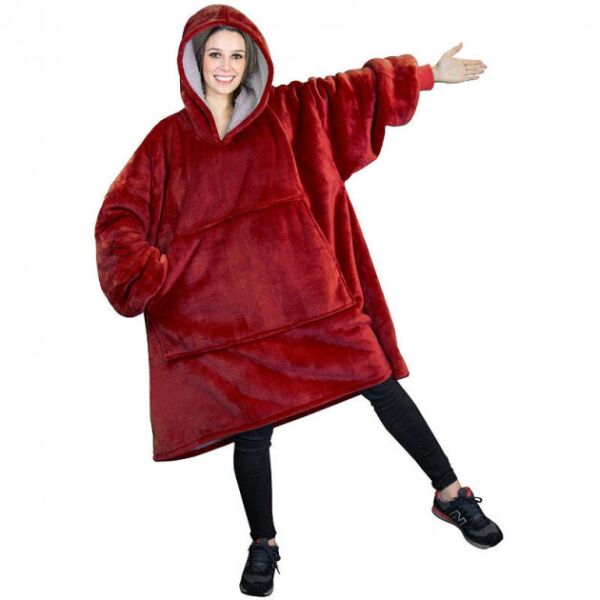 

Плед Huggle Hoodie двухсторонняя толстовка халат с капюшоном и рукавами бордовый