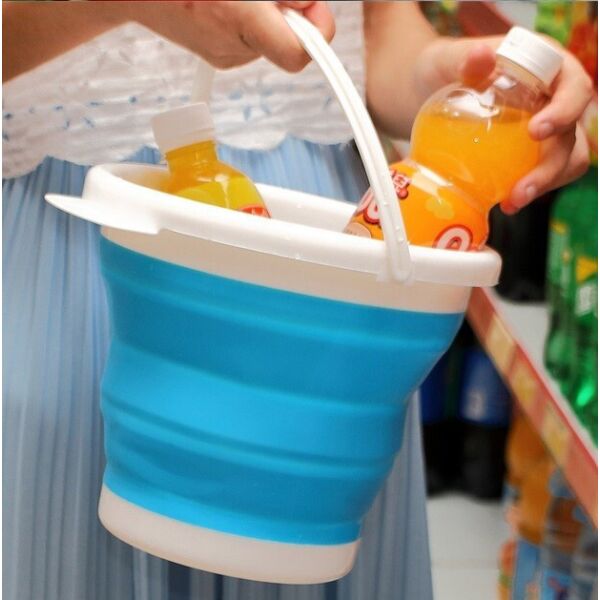 

Ведро силиконовое туристическое складное Collapsible Bucket 5 литров голубое