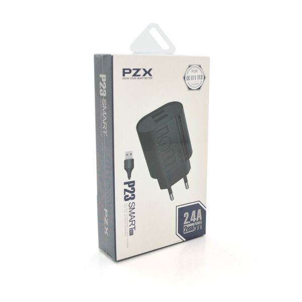 

Набір 2 в 1 СЗУ With iPhone Cable 110-240V PZX P23, 2xUSB, 2,4A, Black, Blister-box
