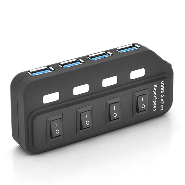 

Хаб USB 3.0, 4 порту, з перемикачами, підтримка до 2TB, 5Gb/s, кабель 0,6м, Блистер