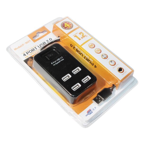 

Хаб USB 2.0 4 порту, Black, 480Mbts живлення від USB, з вимикачем, Blister Q100