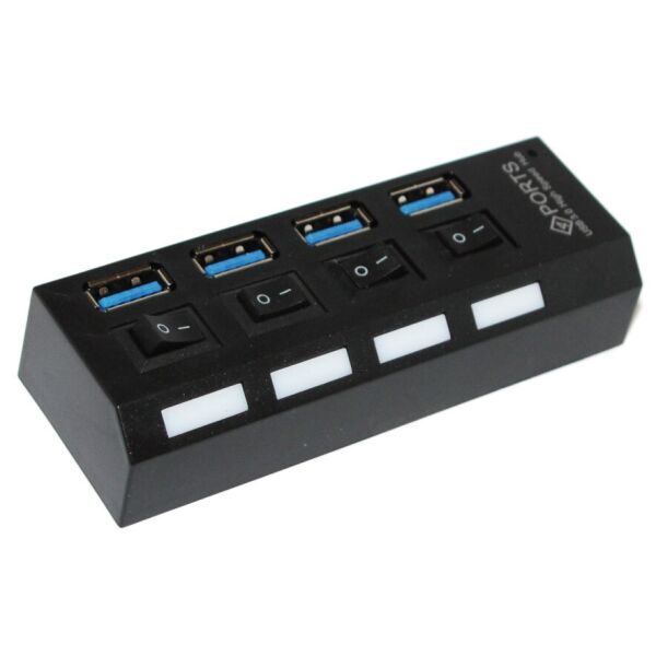 

Хаб USB 3.0, 4 порту, з перемикачами, підтримка до 1TB, Пакет