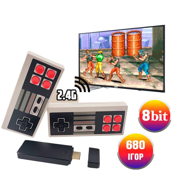 

игровая приставка для телевизора с двумя беспроводными геймпадами 2.4G Gen Game Mini Super HD с встроенными играми Dendy 8Bit 680шт