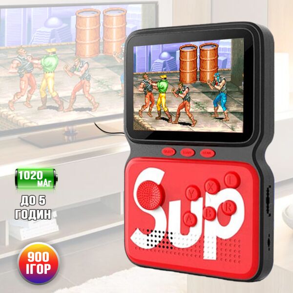 

Портативная игровая консоль с цветным экраном 3" Gen Game 900in1 Power подключение к ТВ, слот microSD, 1020мАч Red