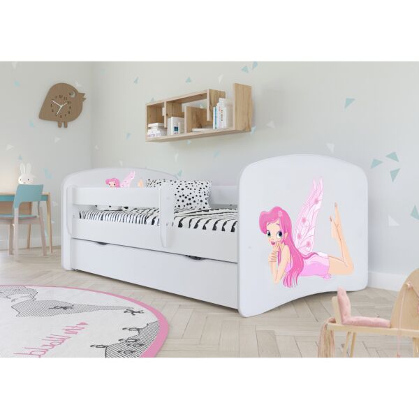 

Кроватка детская Kocot Kids Baby Dreams Фея с крыльями Белый/Розовый с принтом односпальная с перилами и ящиком на колесах + ламели FLEX