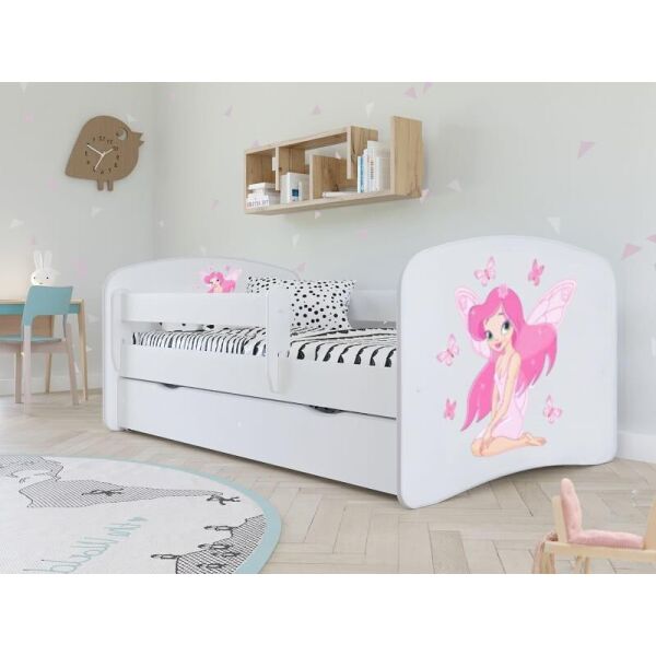 

Кроватка детская Kocot Kids Baby Dreams Фея с бабочками Белый/Розовый с принтом односпальная с перилами и ящиком на колесах + ламели FLEX