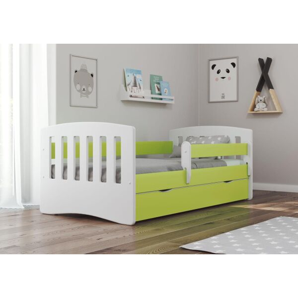 Кроватка детская Kocot Kids Classic 1 Белый/Зеленый односпальная с перилами и ящиком на колесах + ламели FLEX