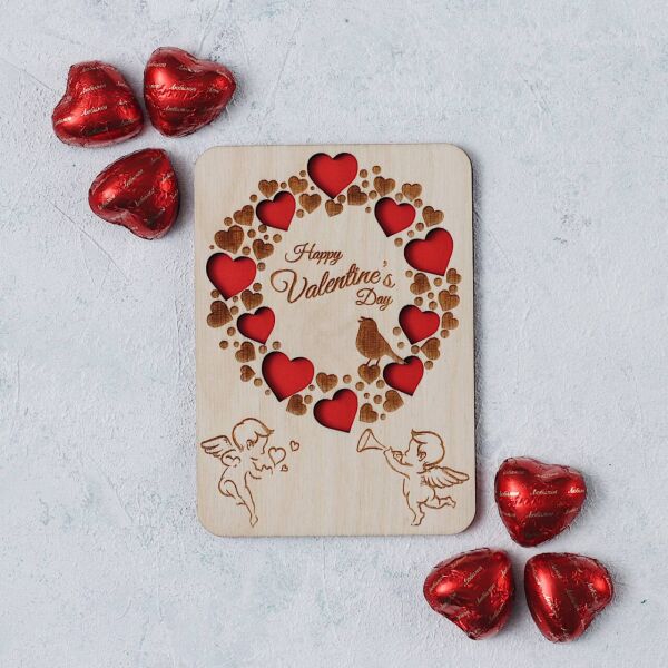 

Открытка из дерева DomKreativa Happy Valentines day сердечки v1 2050 14х10см английский язык Без покраски с красной бумагой