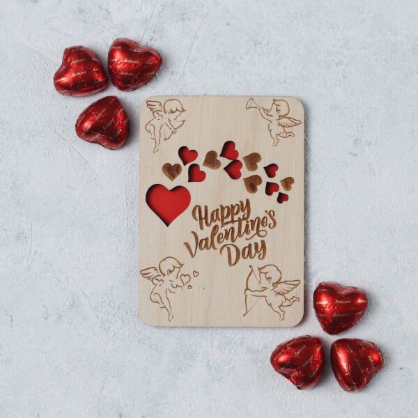 

Открытка из дерева DomKreativa Happy Valentines day сердечки v2 2051 14х10см английский язык Без покраски с красной бумагой
