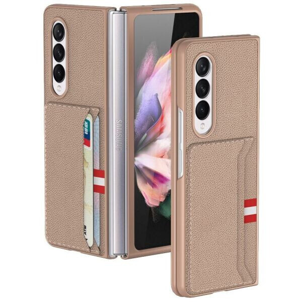 

Чехол GKK Leather CardSlot для Samsung Galaxy Z Fold 3 - Litchi Pattern / Gold