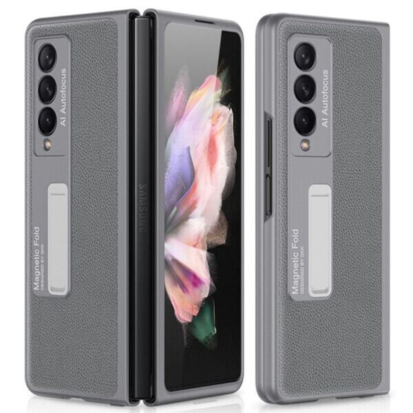 

Чехол GKK Leather Stand для Samsung Galaxy Z Fold 3 - Litchi Pattern / Grey