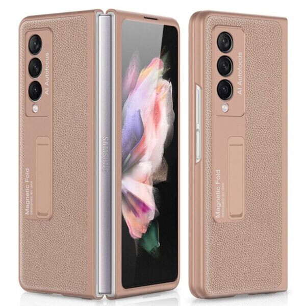 

Чехол GKK Leather Stand для Samsung Galaxy Z Fold 3 - Litchi Texture / Gold