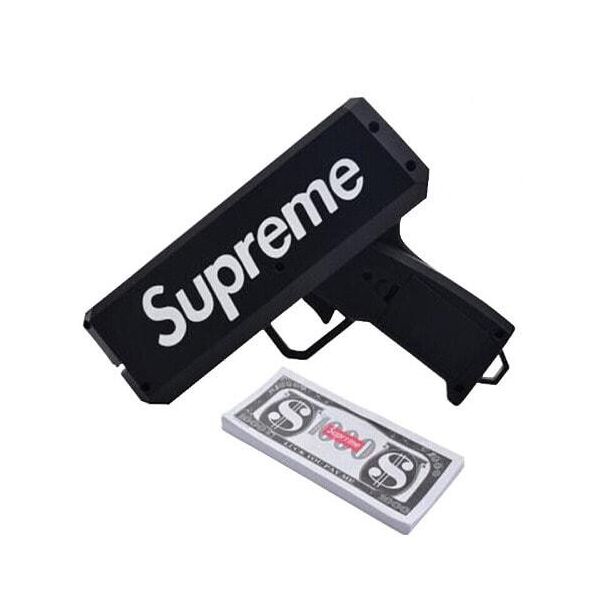 

Пистолет для стрельбы деньгами Supreme Money Gun деньгомет ченный
