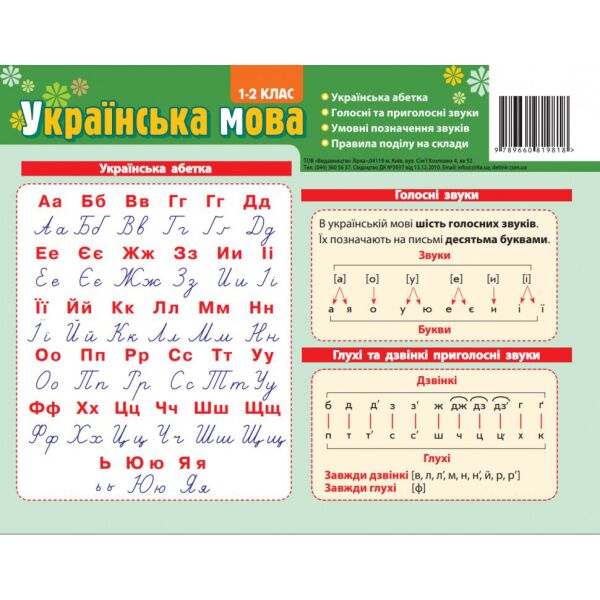 

Картонка-подсказка Азбука Укр. язык 1-2 кл. ZIRKA 66439 20х15 см
