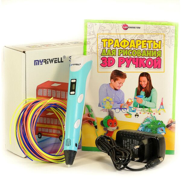 

3D-ручка MyRiwell 2 RP100B с Пластиком (9 метров) и Трафаретами, Голубая