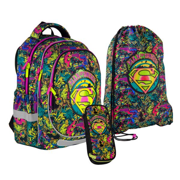 

Рюкзак школьный ортопедический с пеналом и мешком для мальчиков Kite Education Superman SET_DC21-700M-2