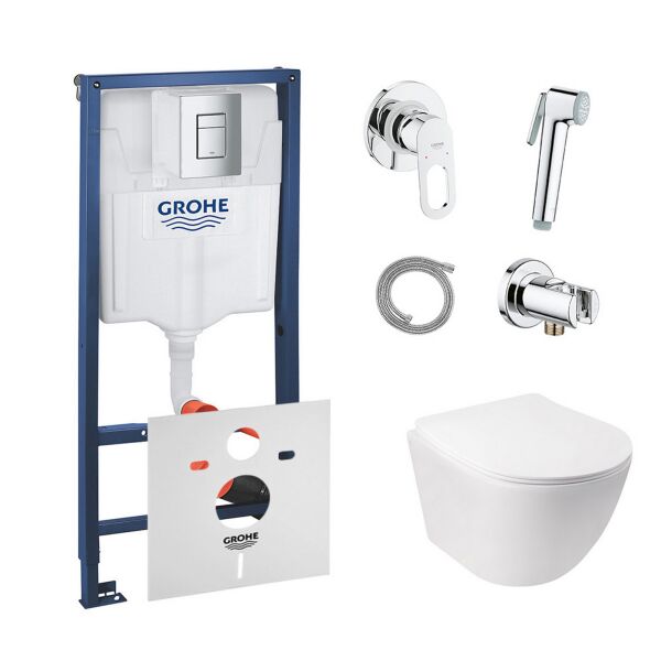 

Комплект инсталляция Grohe Rapid SL 38772001 и унитаз с сиденьем Qtap Jay QT07335176W + набор для гигиенического душа со смесителем Grohe BauLoop 111042 (SD00038262)