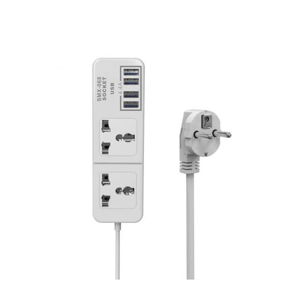 

Сетевой удлинитель Senmaxu SMX-068, 2 Universal Socket + 4 USB, 1,5м, Black, Box