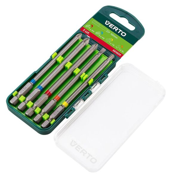 

Набор насадок VERTO, 5 шт., 100 mm - 1 x PH, 2 x PZ, 1 x SL, 1 x TX