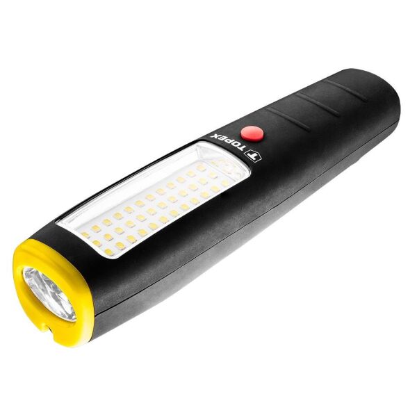 

Фонарь TOPEX 94W383, 2 источника света, 3 Вт, 36 SMD + 7 LED, 3xAA,магнит,крюк,3 реж,15\100\350 люмен.10 ч работы