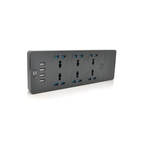 

Сетевой фильтр ТВ-Т12, 6 розеток + 4 USB, 2 м, сечение 3х0,75мм, 3000W, Black, Box