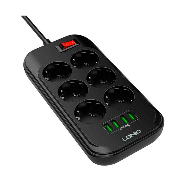 

Сетевой фильтр LDNIO SE6403, 6 Розеток + 4 USB, 2 м, сечение 3х0,75мм, White, Box