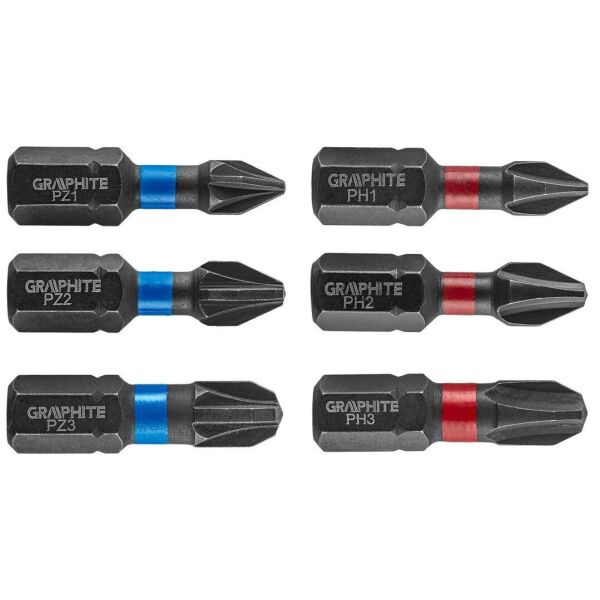 

Биты ударные Graphite 56H540 PH1/2/3, PZ1/2/3 x 25 мм, 6 шт.