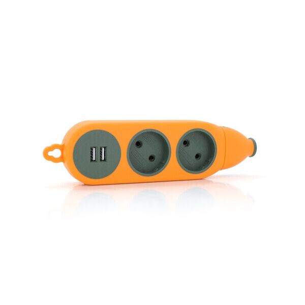

Колодка для удлинителя 2 гнезда+2USB без заземления 16A 220V, Orange, Q100
