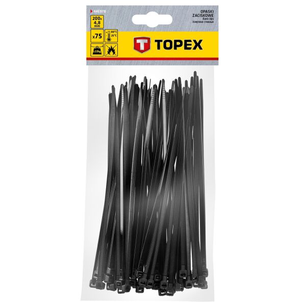 

Хомуты TOPEX 4,8 x 200 мм, 75 шт. черные