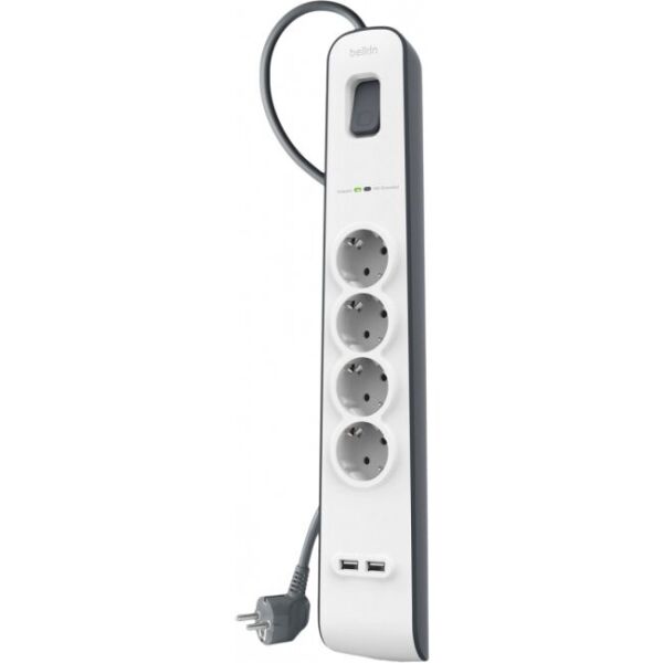 

Сетевой фильтр Belkin 4XSchuko, 2xUSB 2.4A, c защитой от перенапряжения, 525 Дж, 2м, белый
