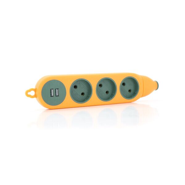 

Колодка для удлинителя 3 гнезда+2USB без заземления 16A 220V, Orange, Q100