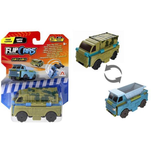 

Машинка-трансформер Flip Cars 2 в 1 Військовий транспорт, Військова вантажівка і Самоскид EU463875-27 (6911400401639)