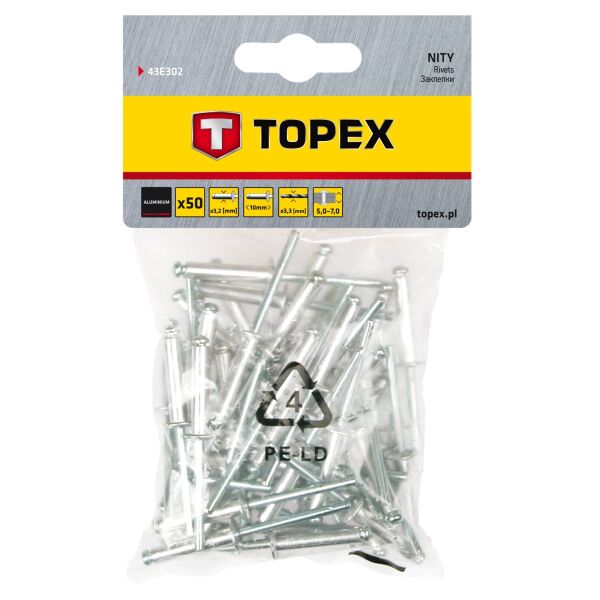 

Заклепки TOPEX алюминиевые 3.2 мм x 10 мм, 50 шт. * 1 уп.