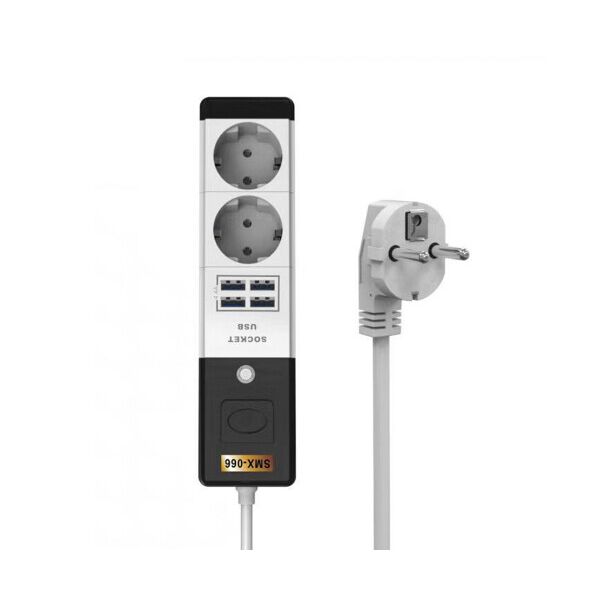 

Сетевой удлинитель Senmaxu SMX-066, 2 Розетки + 4 USB, 1,5м, Grey, Box