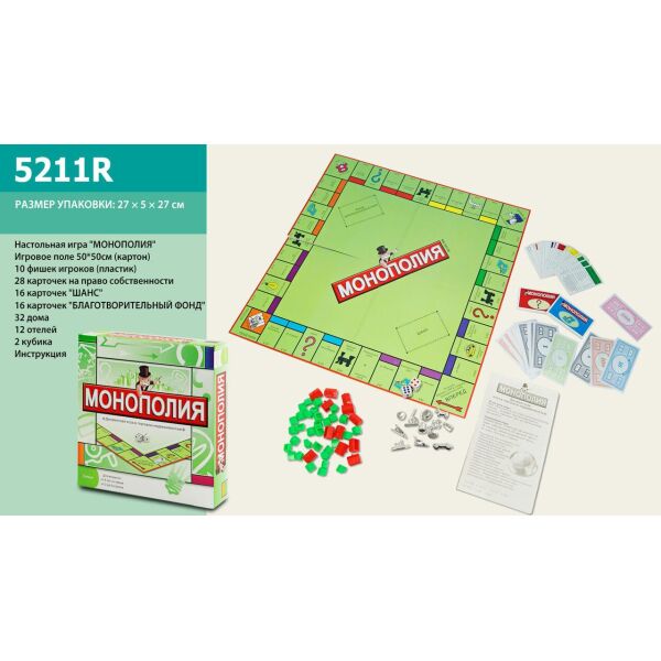 

Настільна гра "МОНОПОЛІЯ" 5211R в коробці 27 * 27 * 5 см (6977558370326)