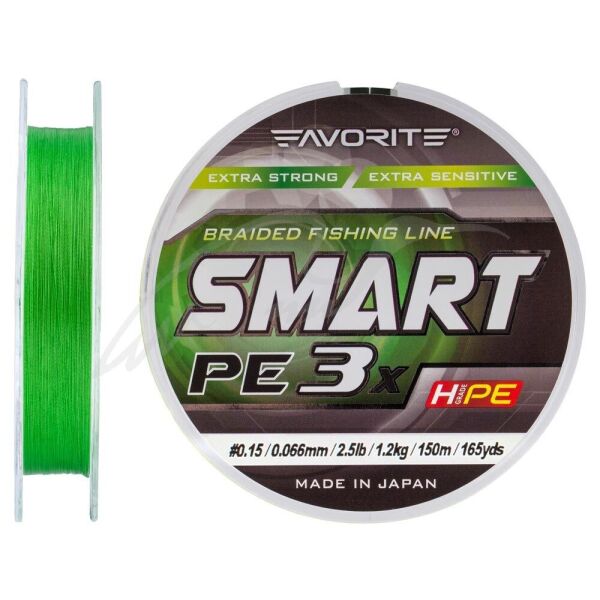 

Шнур Favorite Smart PE 3x 150м (l.green) #0.3/0.09mm 6lb/2.9kg (1693-10-63)