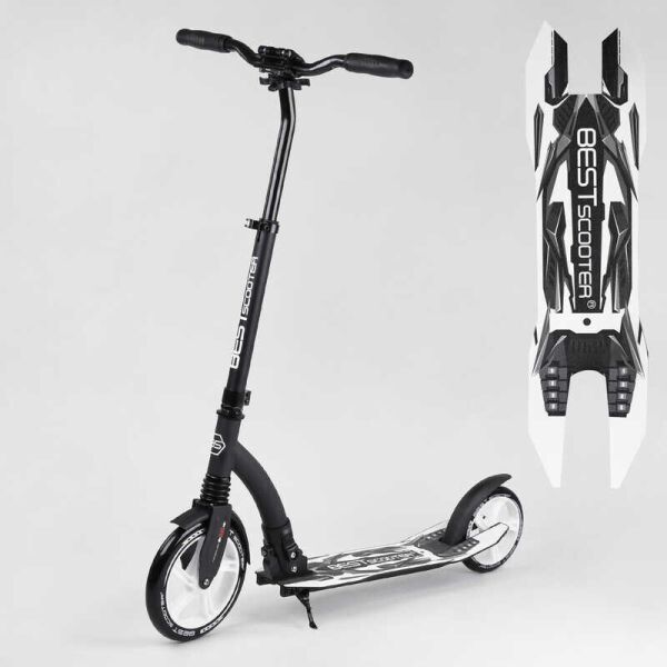 

Самокат двухколесный Best Scooter с PU колесами, амортизатором, широким рулем, зажимом для руля Black/White (100069)