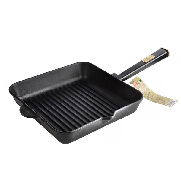 

Сковорода чугунная квадратная гриль Elen Brizoll 559-211 с ручкой, 280х280х50, Optima-black