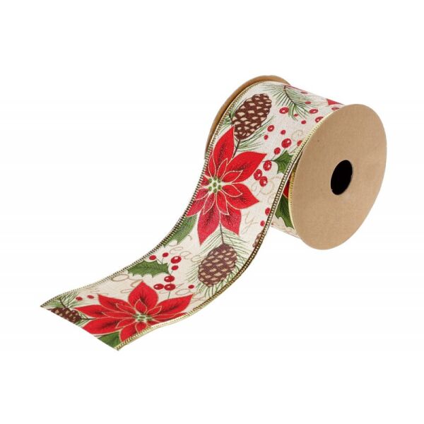 

Лента декоративная Bon с рисунком Красные Рождественники 6.3*270см 821-005