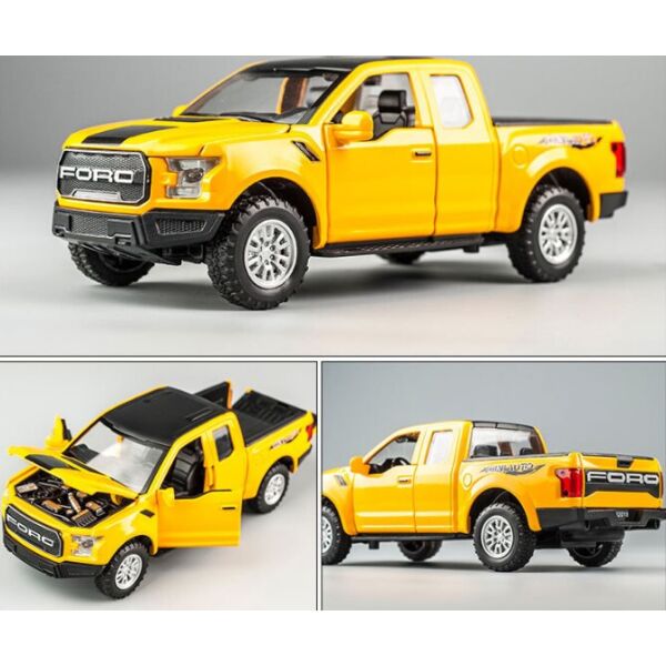 

Модель автомобиля Ford Raptor F150 1:32 с функцией звуко- и светостойкости внедорожник желтого цвета