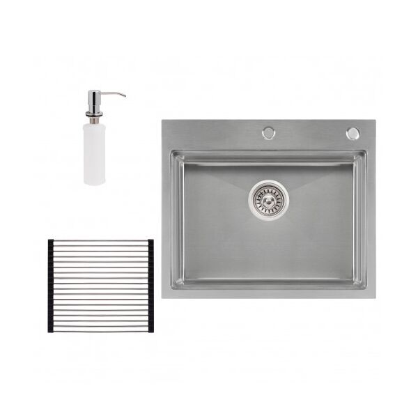 

Набор 3 в 1 Qtap кухонная мойка DH6050 3.0/1.2 мм Satin + сушилка + дозатор для моющего средства