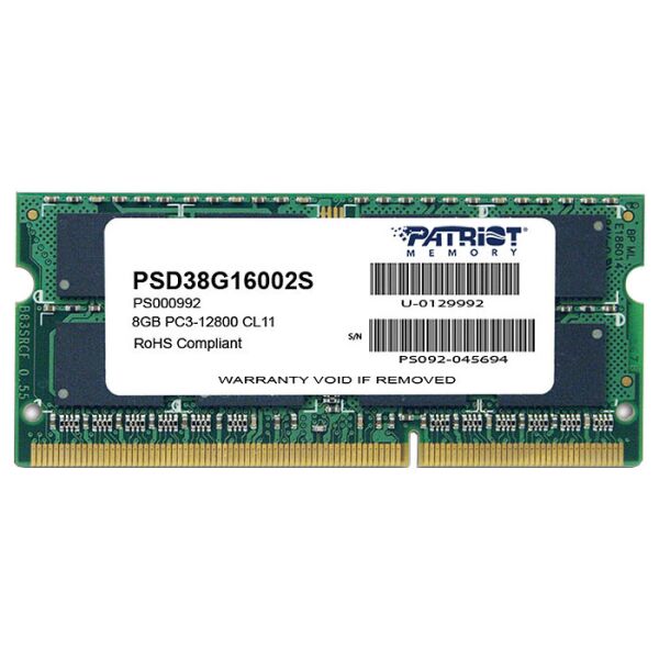 

Оперативна пам'ять Patriot DDR3 8GB 1600 MHz CL11 SODIMM 1 (PSD38G16002S)