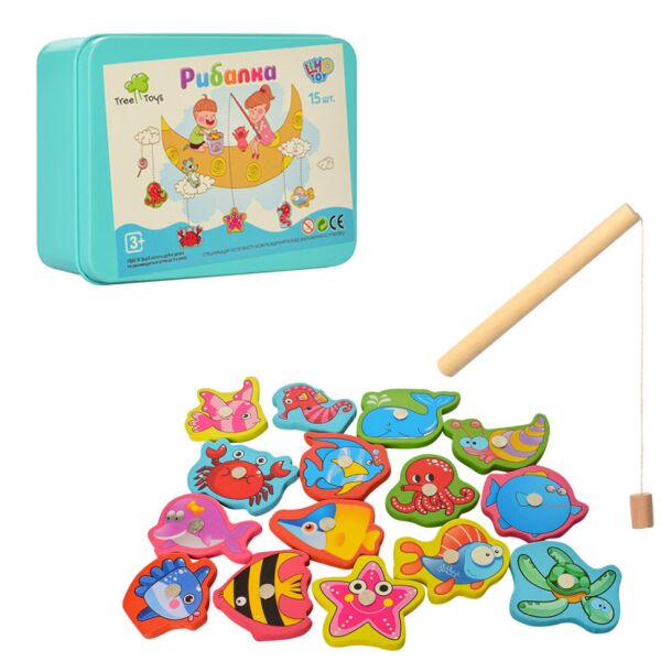 

Деревянная игрушка Рыбалка MD 0950-57, магнитные фигкуры, удочка (Морские Животные)
