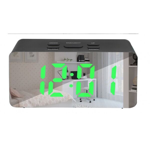 

Зеркальные LED часы с будильником и термометром DS-3658L Чёрные (зеленная подсветка)