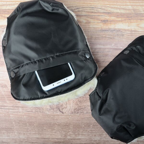 

Муфта рукавички раздельные, на коляску / санки, с карманом, универсальная, для рук, овчина (цвет черный)