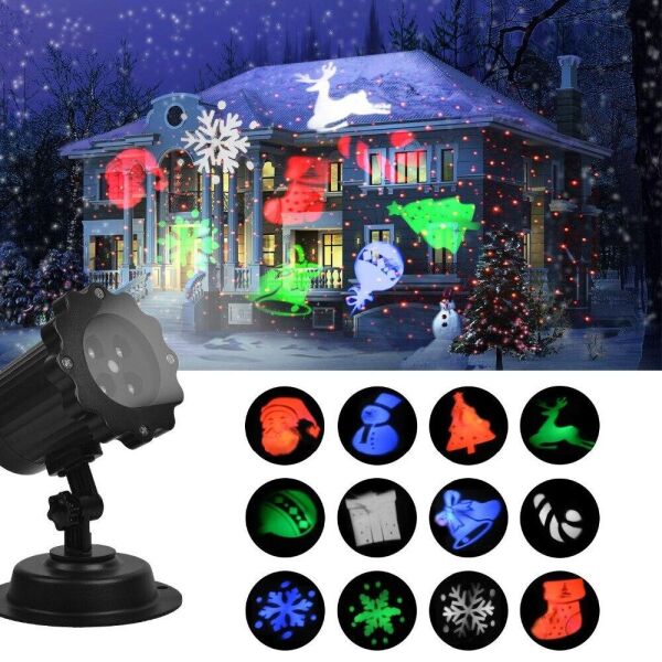 

Уличный лазерный проектор для украшения домов новогодний NBZ Festival Projection Lamp | 4 цвета 8 рисунков
