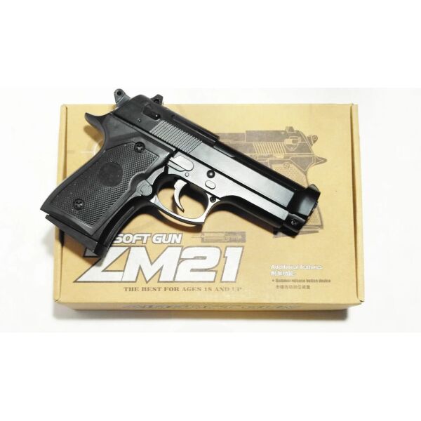 

Детский Пистолет металлический на пульках ZM 21 Beretta 92 металл и пластик Чёрный