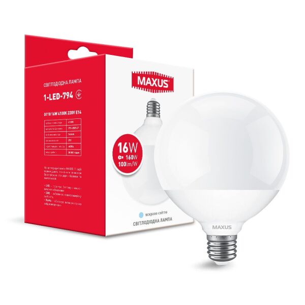 

Лампа светодиодная MAXUS G110 16W 4100K 220V E27