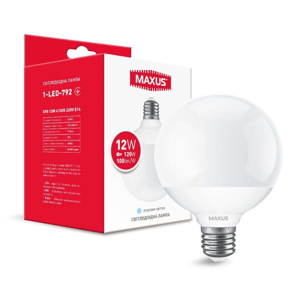 

Лампа светодиодная MAXUS G95 12W 4100K 220V E27