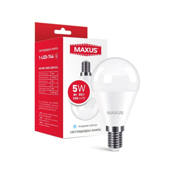 

Лампа светодиодная MAXUS G45 5W 4100K 220V E14